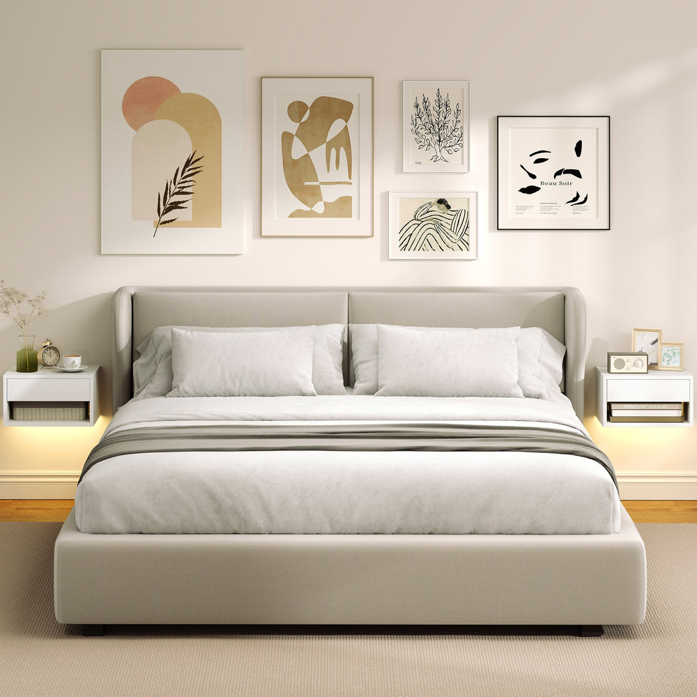 Set of 2 floating bedside tables with RGB LED lighting and storage, white
