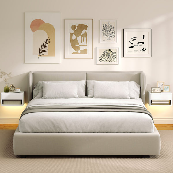 Set of 2 floating bedside tables with RGB LED lighting and storage, white
