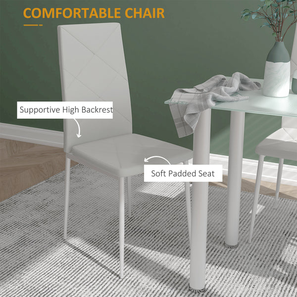 Modern 4 Person Dining Table Set, Space Saving with Rectangular Tabletop and Steel Frame, White