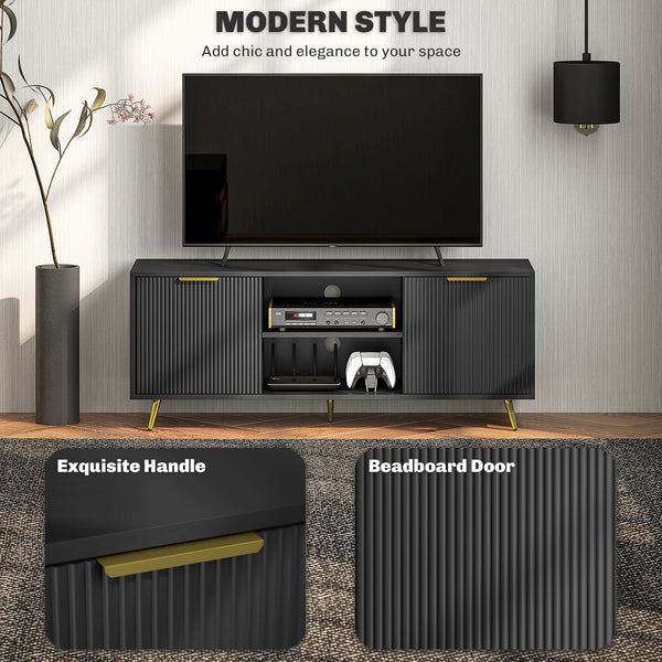 TV stand for TVs up to 55 inches, 2 open shelves and 2 cabinets, black