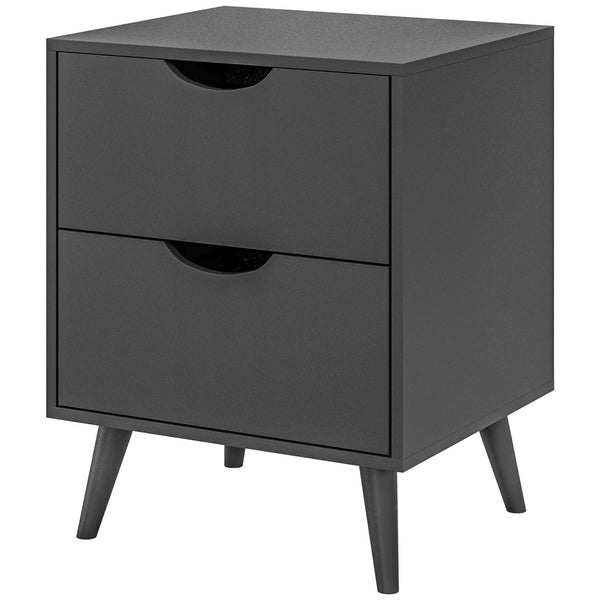 Modern bedside table with 2 drawers and pine legs, black