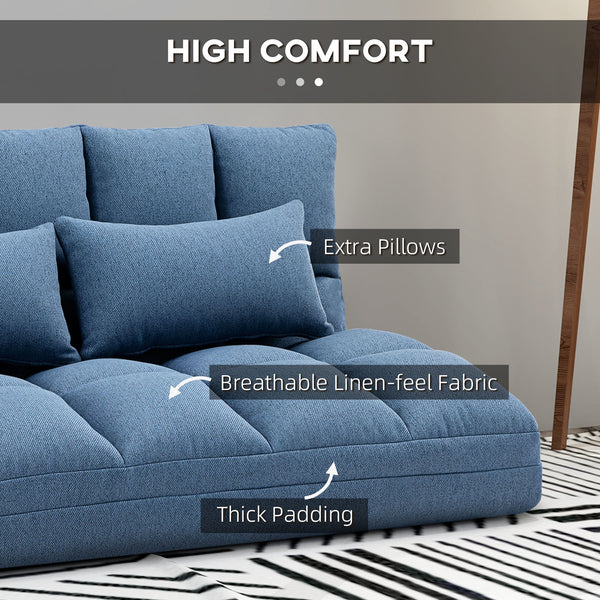 2-seater folding sofa bed with 9-position backrest and 2 cushions Light blue