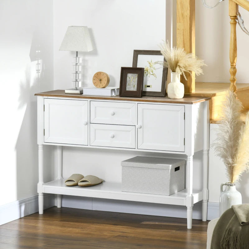 Vintage console table with 2 drawers and storage, white