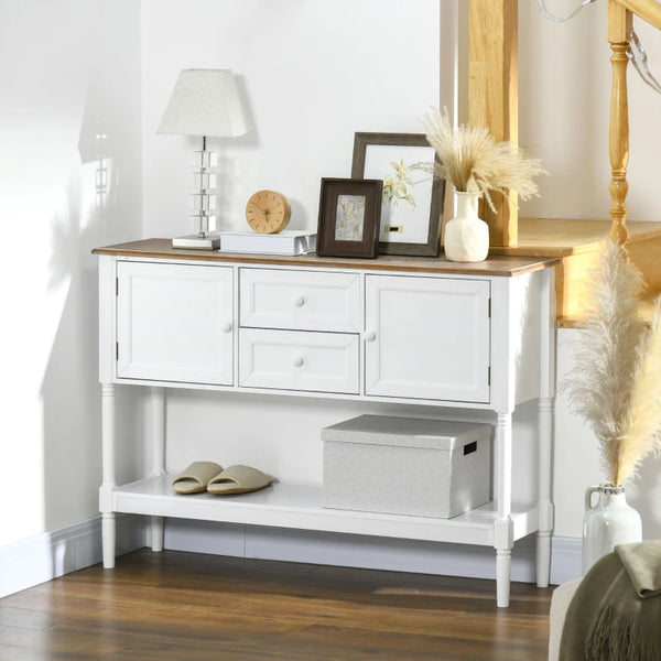 Vintage console table with 2 drawers and storage, white