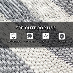 Reversible Outdoor Patio Rug, 6' x 9' Plastic Mat for Garden, Patio, Beach, Camping, Gray and Cream