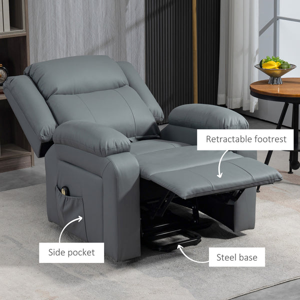 Electric lift chair in synthetic leather with remote control, gray