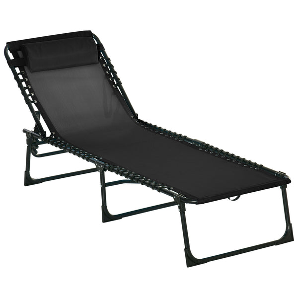 Chaise longue pliante d'extérieur, réglable sur 4 positions avec appui-tête, noire.