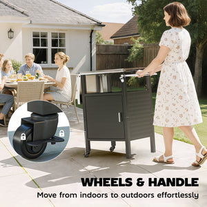 Kitchen trolley with stainless steel top, silver and black
