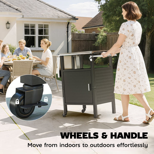 Kitchen trolley with stainless steel top, silver and black