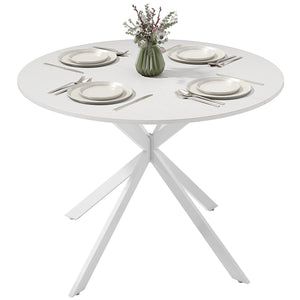 40" Round Kitchen Table for 4, Industrial Dining Table with Steel Legs for Dining Room, White Oak