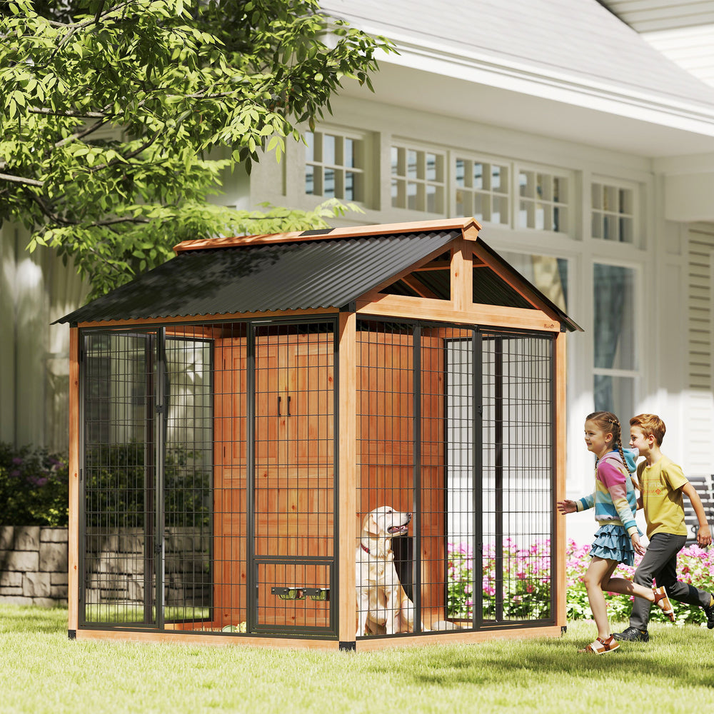 Outdoor kennel with enclosure and storage, 86 in