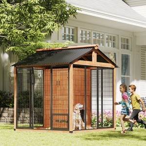 Outdoor kennel with enclosure and storage, 86 in