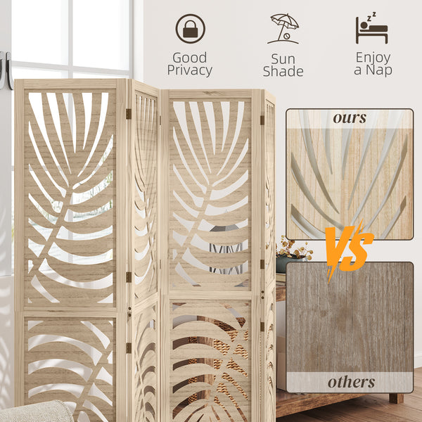 4-panel folding and removable screen with palm leaf pattern