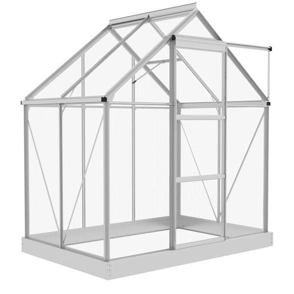 Polycarbonate greenhouse with sliding door, window, aluminum frame and foundation