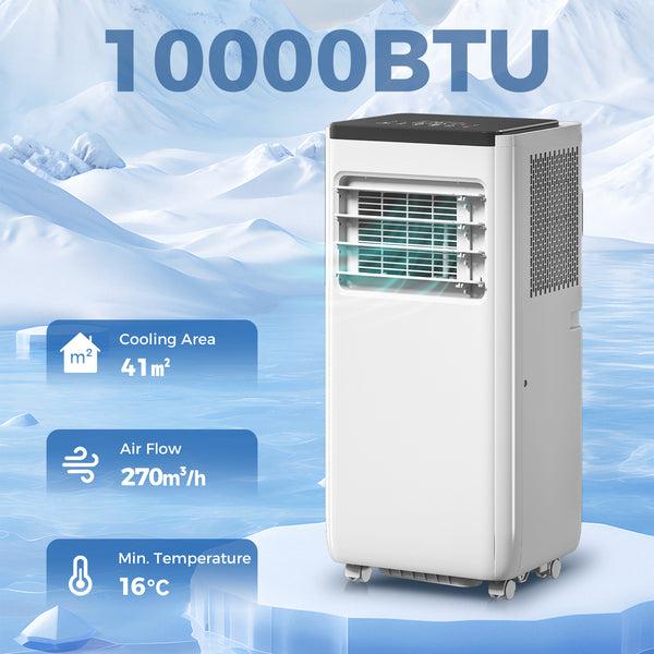 4-in-1 10,000 BTU Portable Air Conditioner with Cooling, Dehumidification, Fan, Sleep Mode, Wi-Fi Voice Remote Control, White