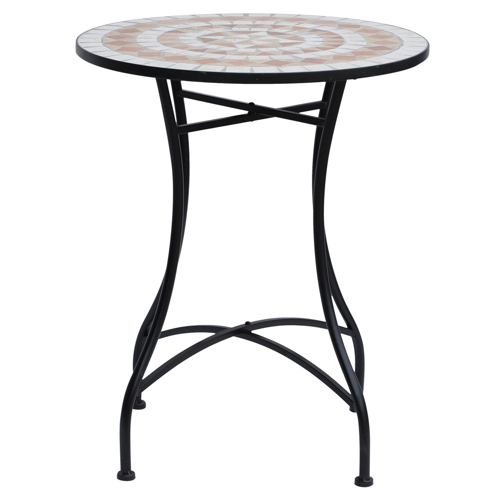 23.5" Mosaic Round Patio Table, Metal Side Bistro Coffee Table, Outdoor Furniture, Ceramic Tabletop for Garden Lawn