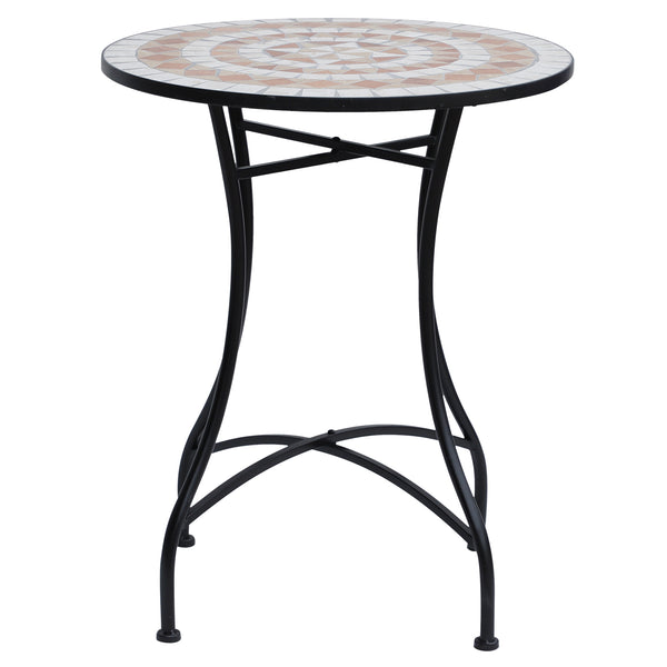 23.5" Mosaic Round Patio Table, Metal Side Bistro Coffee Table, Outdoor Furniture, Ceramic Tabletop for Garden Lawn