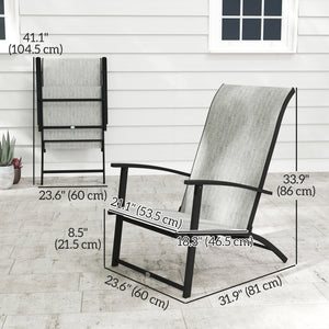 Set of 2 outdoor folding garden chairs with armrests and high backrest, gray
