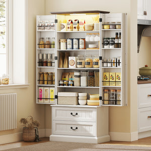 Sideboard with 10 door shelves, 2 drawers and adjustable shelves, white