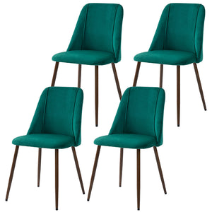 Set of 4 green velvet upholstered dining chairs