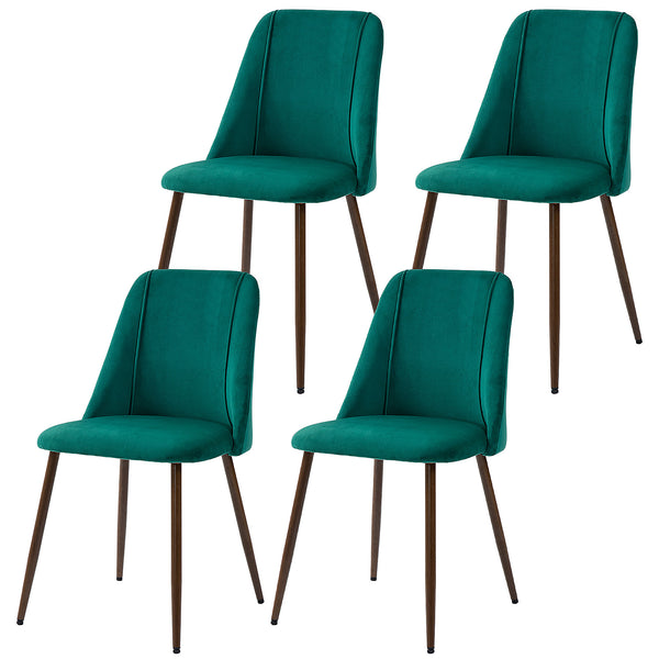 Set of 4 green velvet upholstered dining chairs