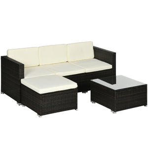 3-piece garden furniture set with cushions, glass coffee table and adjustable legs, cream white