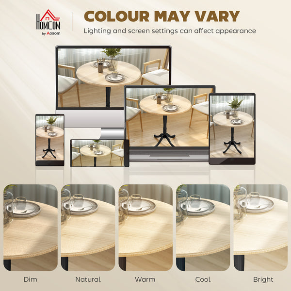 Dining table for 2 to 4 people, modern round with central steel base, 80 cm, natural wood and black