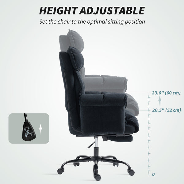 Ergonomic office chair with footrest, adjustable backrest and lumbar support, black