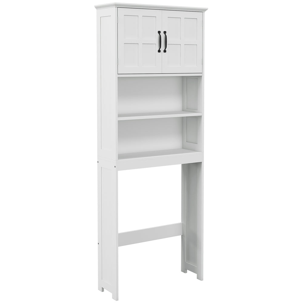 Modern storage unit with open shelves and double door cabinet, white