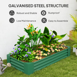Reinforced galvanized raised planter with open bottom, green 