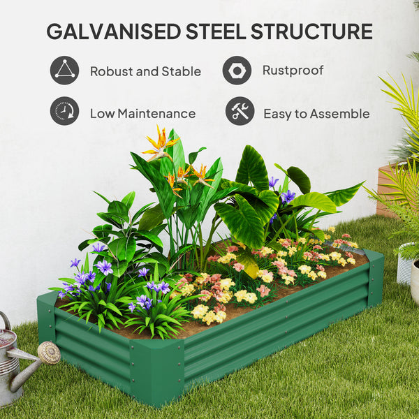 Reinforced galvanized raised planter with open bottom, green 