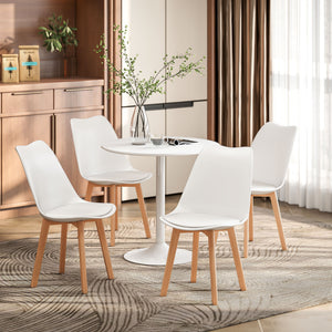 Round dining table set for 4 people for small spaces, apartment, white