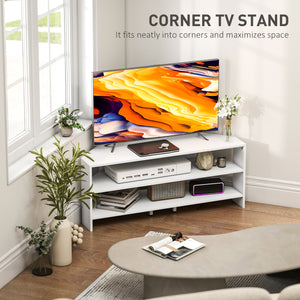 Corner TV cabinet with 2 open shelves for 47 inch TV, white