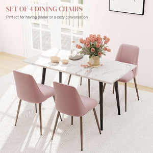 Set of 4 velvet upholstered dining chairs, pink