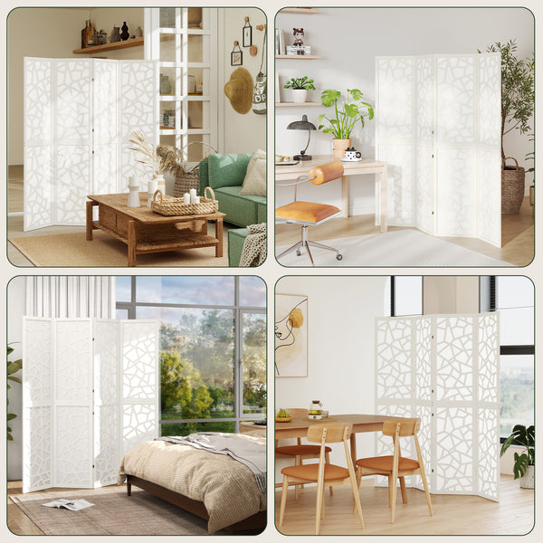 Four-panel folding screen, 1.70 m, lightweight, geometric pattern, white