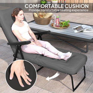 Folding lounge chair with cushion, adjustable backrest with footrest, black