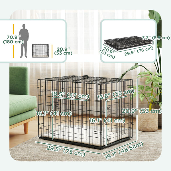 30-inch dog crate with 2 doors and soft cushion, black