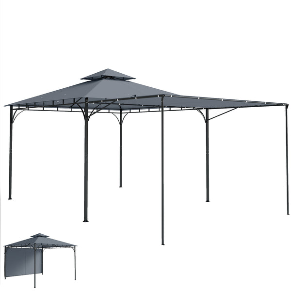 10 x 10 ft Gazebo with Double Roof and Retractable Awning, Dark Gray