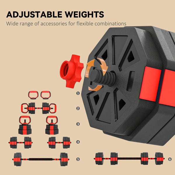 66 lb 6-in-1 Adjustable Dumbbell Set with Barbell, Kettlebell, and Push-up Stands