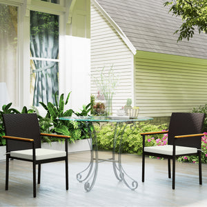 Set of 2 stackable wicker garden chairs with removable cushion, cream white