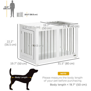 31.5-inch Double Door Pet Crate Furniture, White