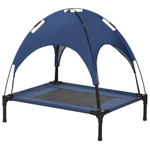 Cooling elevated dog bed with canopy, dark blue