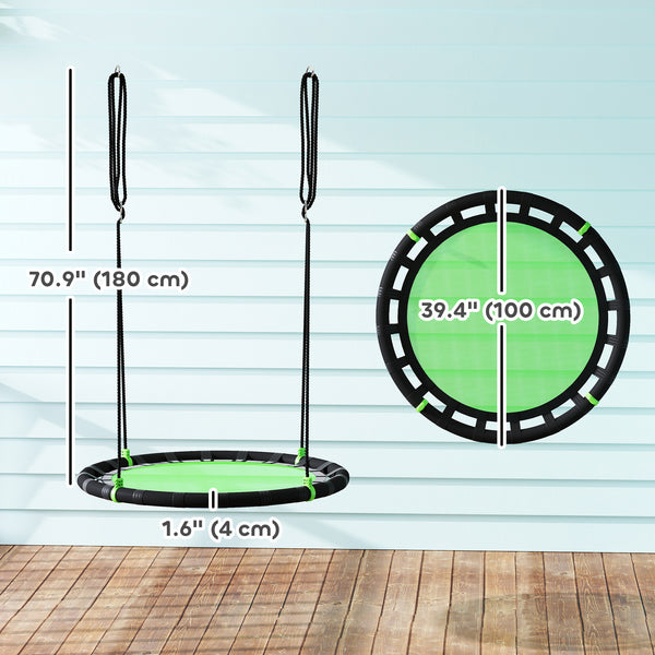 Saucer swing with adjustable suspension ropes, green