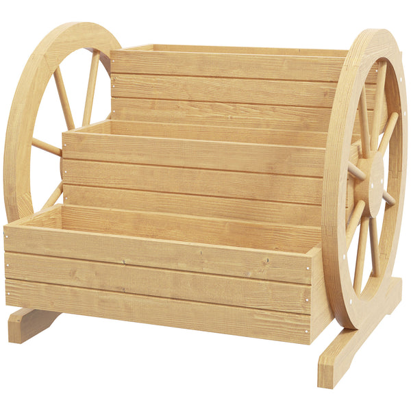 Three-tier wooden planter in the shape of a cart