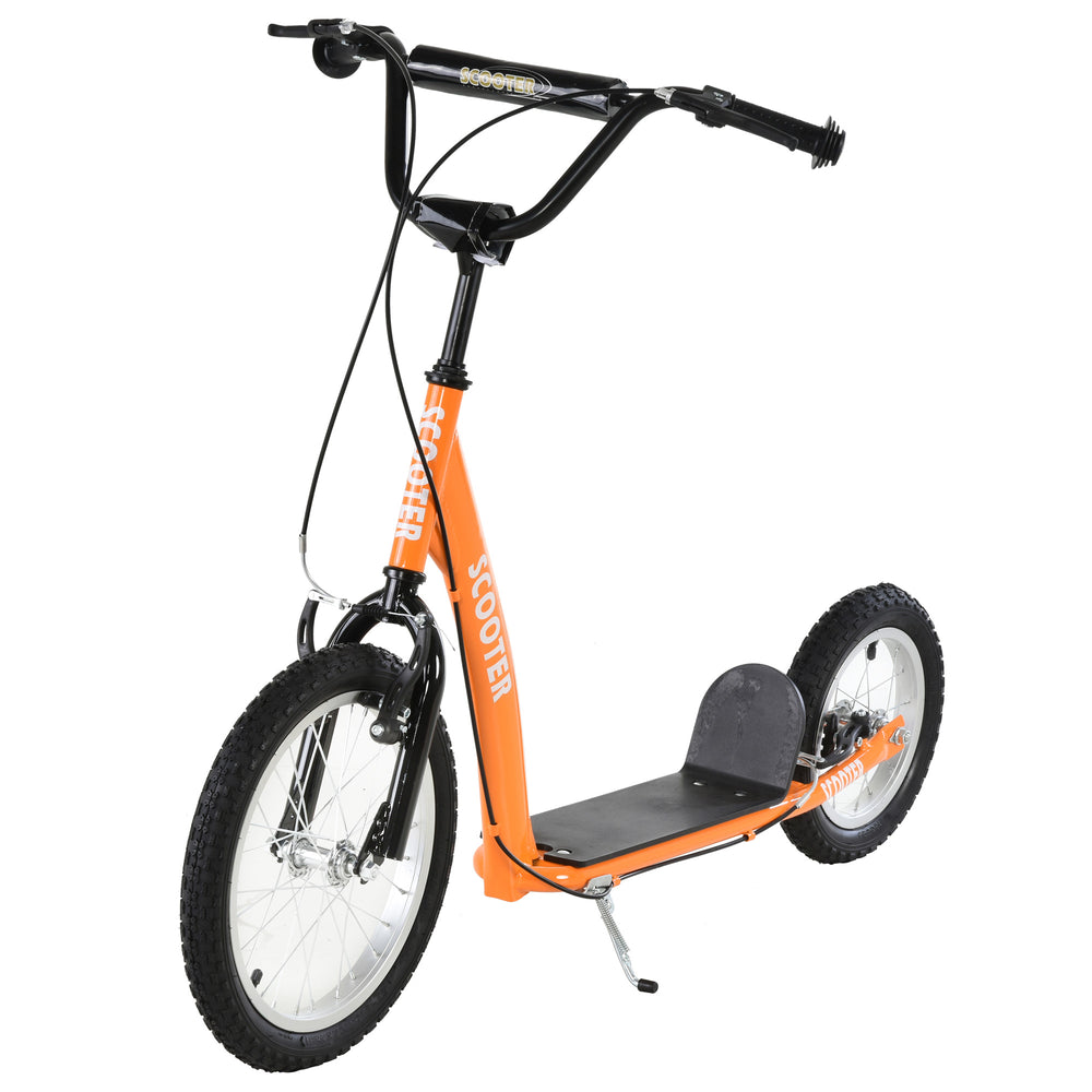 Scooter with adjustable handlebars, double brakes, inflatable wheels, orange 