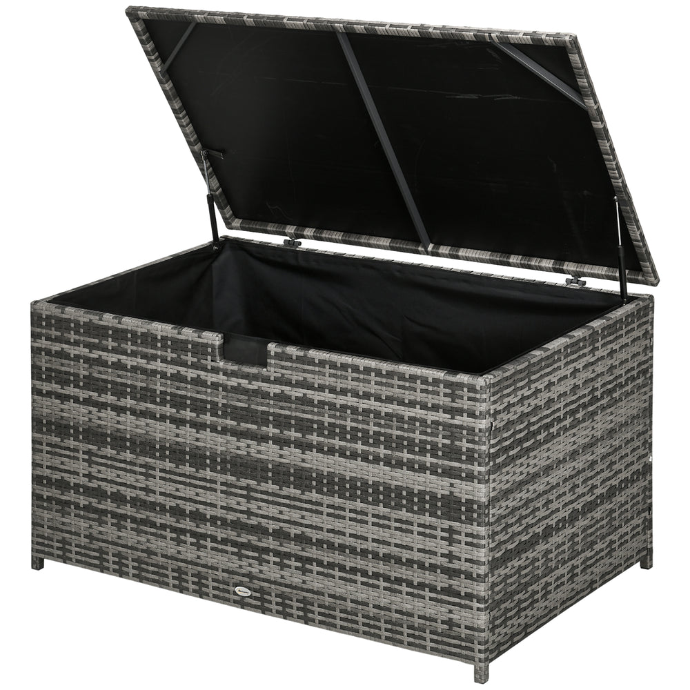 113 Gallon Outdoor Storage Box, Indoor Rattan Patio Box, Gray