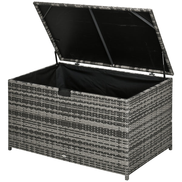 113 Gallon Outdoor Storage Box, Indoor Rattan Patio Box, Gray