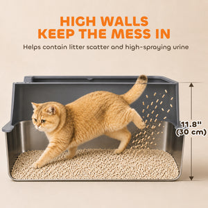 Set of 2 XL stainless steel litter boxes with high sides and lids