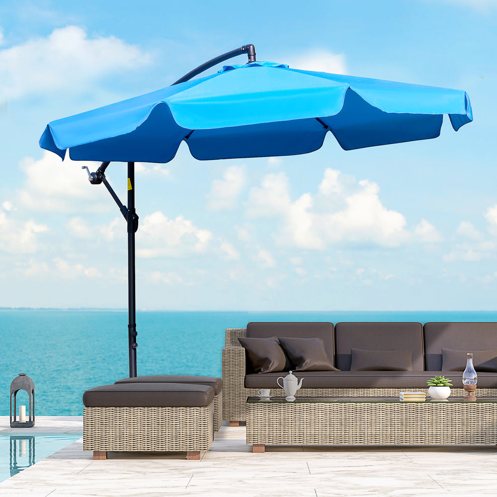 8.7-foot cantilever parasol with cross base, blue