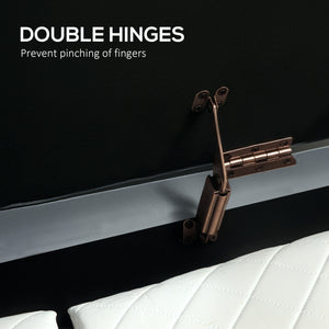 Upholstered tufted bedroom bench with metal legs, gray